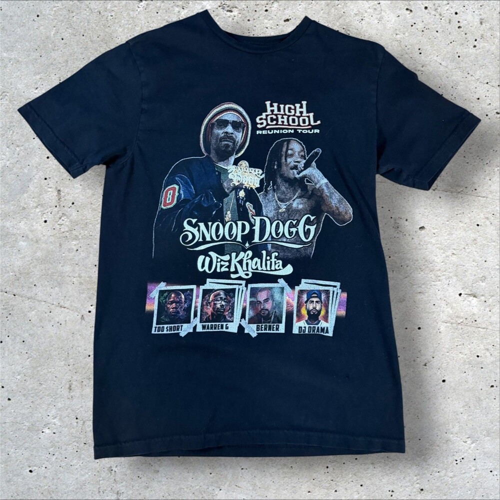 Snoop Dogg Wiz Khalifa High School Reunion Tour Graphic Rap Tee Shirt Black Mens